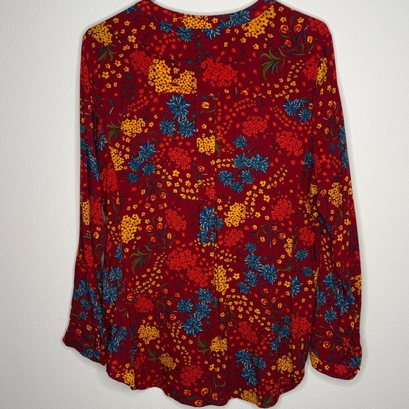 Anthropologie Maeve Red Floral Button Down Blouse Size Large - Picture 6 of 7